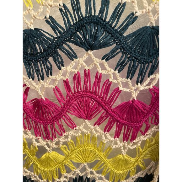 May & July Crochet Bright Knit Vest Size M/L Fringe Long Open - Picture 2 of 6